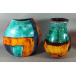 A Poole Pottery Gemstone Purse vase, 26cms tall together with another Poole Potter Gemstone vase,