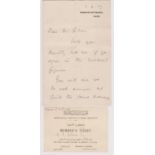 Egypt 1909 Ministry of Finance Cairo letter and Khedivial Agricultural Society members ticket,