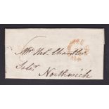 Lanc-Manchester 1812 EL - Manchester to Northwick charged 6d, smudged circular Manchester/185 (