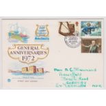 Great Britain 1972 - Anniversaries Set, Vaughan Williams, Down Ampney L/S Stuart FDC, A/W, Scarce