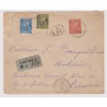 French Colonies New Caledonia 1934 env Registered Noumea to Limoges - Noumea cds on adhesives and