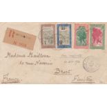 French Colonies Madagascan 1933 Env registered Port Dauphin (No. 008) to Brest Finisterre. Fort