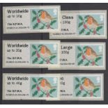 Great Britain Post and Go 2013 Christmas Robin u/m set of 6 inscribed The B.P.M.A on FS51a-FS56a