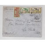 French 1937 Env, Airmail Port Gentil to France, Equatorial and Middle Congo adhesives