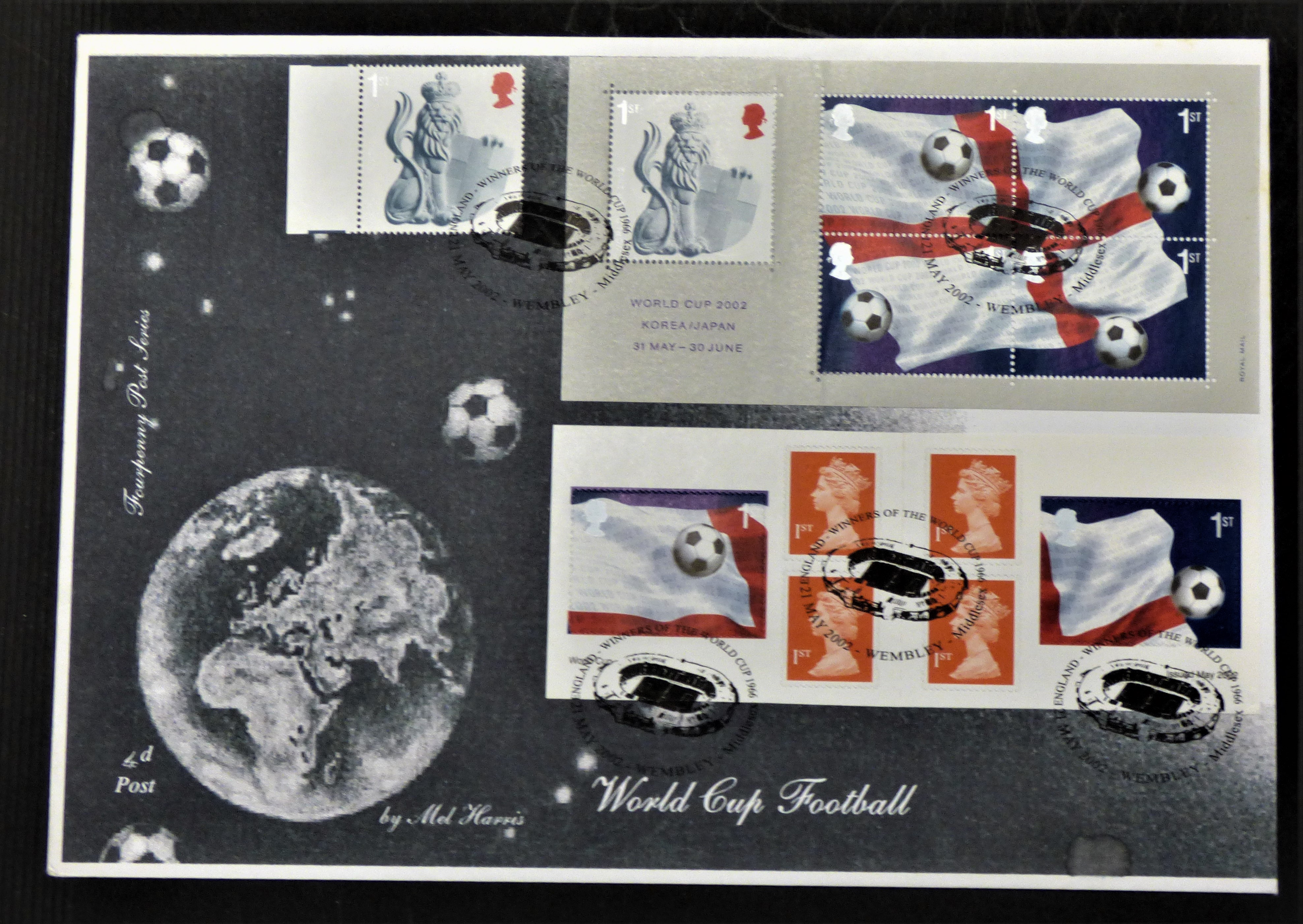 Great Britain 2002 (21 May) World Cup Football large superb FDC, Wembley FDC on Booklet Pane and Min