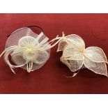 Pair of cream floral feather fascinator hats, vintage, one comb and one headband fitting