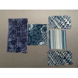 Antique Japanese Kimono Fabric, 5 pieces in Blue colours