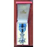 Belgium Order of Leopold II Knight class medal, ribbon with silver leaf palm citation clasp, in