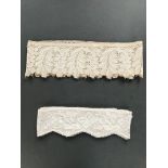 Two lengths of lace, 1x cotton filet crochet border,7x 220cm and 1xcotton bobbin lace, 10x 280 cm