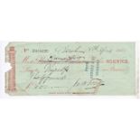 Harveys & Hudsons Bankers 1881 pen deleted, Gurneys inserted, used, light red on pale green Norwich,