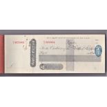 Bank of England Unused early cheque book of 100 cheques with counterfoils (2d blue-green) a rare