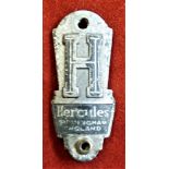 The Hercules Cycle and Motorcycle 1950s Head Tube Emblem, Art Deco style in chrome with black