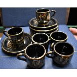1960s/70s Greek Black and gold Coffee set of six cups and saucers. A lovely classical design, four