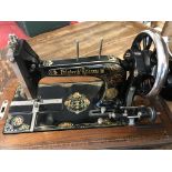 Antique Frister & Rossmann German manual Sewing machine, box and key present, not tested buyer