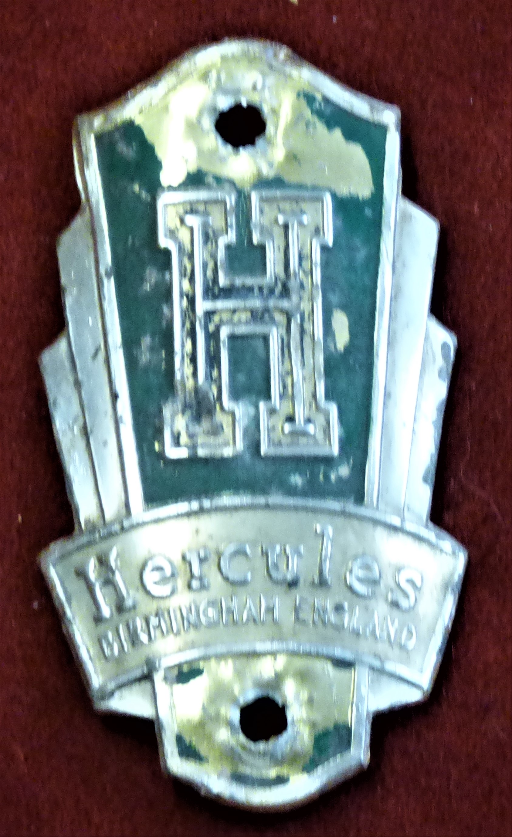 The Hercules Cycle and Motorcycle 1950s Head Tube Emblem, Art Deco style in chrome and gilt with