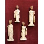 Vintage set of four figures of Japanese ladies in traditional kimonos, faux ivory look maybe bone or