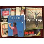A box of 8 Golf Books, hardbacks including Keith Miles Green Murder, Peter Alliss More Bedside Golf,