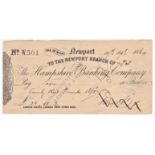 Hampshire Banking Company Newport Isle of Wight branch, 1864 used, order, black on cream