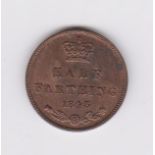 1843 Victoria Half Farthing, AEF with full lustre