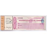 Westminster Bank Limited 1940 Northwich Bull Ring Cheshire branch, used cheque book with