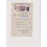 Matchboxes 1939 W.H. Smith, Invoice with colour advertisement "There Torches Matches", "The Match