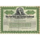 New York & Harlem Railroad Company Bond, 1943 3.5% Gold Bond for 10,000 dollars. Fine vignette