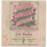 Tobacco - Faulkner's Nosegay Virginia, 1/2oz Packet colour wrapper/label, used. Scarce