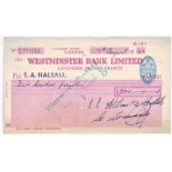 Westminster Bank Limited Cavendish Square Branch, 1957 used, larger, pink on cream printer