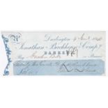 Jonathan Backhouse & Co., Darlington, 1848 used, order, blue on white signed J.H. Backhouse