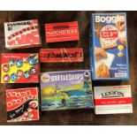 Vintage Games including Password, Dominoes, John Adams Matchsticks, Boggle, Lexicon, Peter Pan Shake