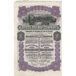 Brazil Railway Company Share Certificate 1911. Attractive vignette steam train crossing viaduct