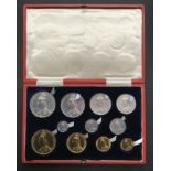 1887 Golden Jubilee Gold and Silver Set, cased, £5-3d (11 coins) uncirculated