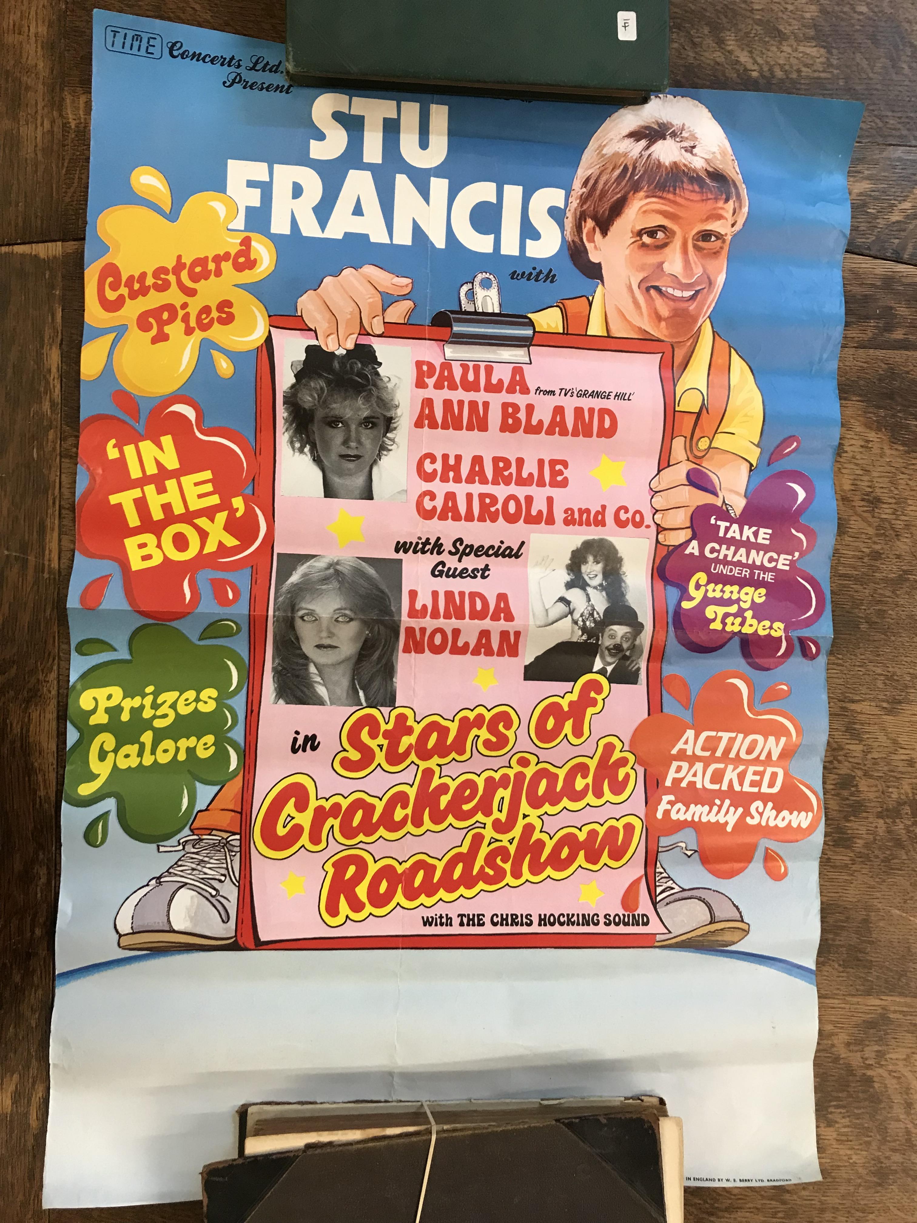 Posters and print including Stu Francis Crackerjack Roadshow poster, Return of the Heroes Print