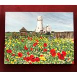 Oil painting of Hunstanton Lighthouse, Norfolk. A beautiful highly detailed and colourful painting