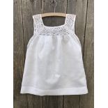 Victorian linen child's pinafore with fine crochet lace yoke, open back with button fastening.