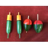 Vintage pike fishing floats, cork bung, 1950s (4)