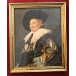 The Laughing Cavalier by Frans Hals painting as a textured print in a gold colour frame, glazed