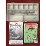 An EFGEE Co vintage fishing tackle box, plastic, with The Guide to Expert Handling booklet and The