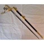 British EIIR Naval Midshipman's Sword complete with knot, case and Officers cross-belt, the sword