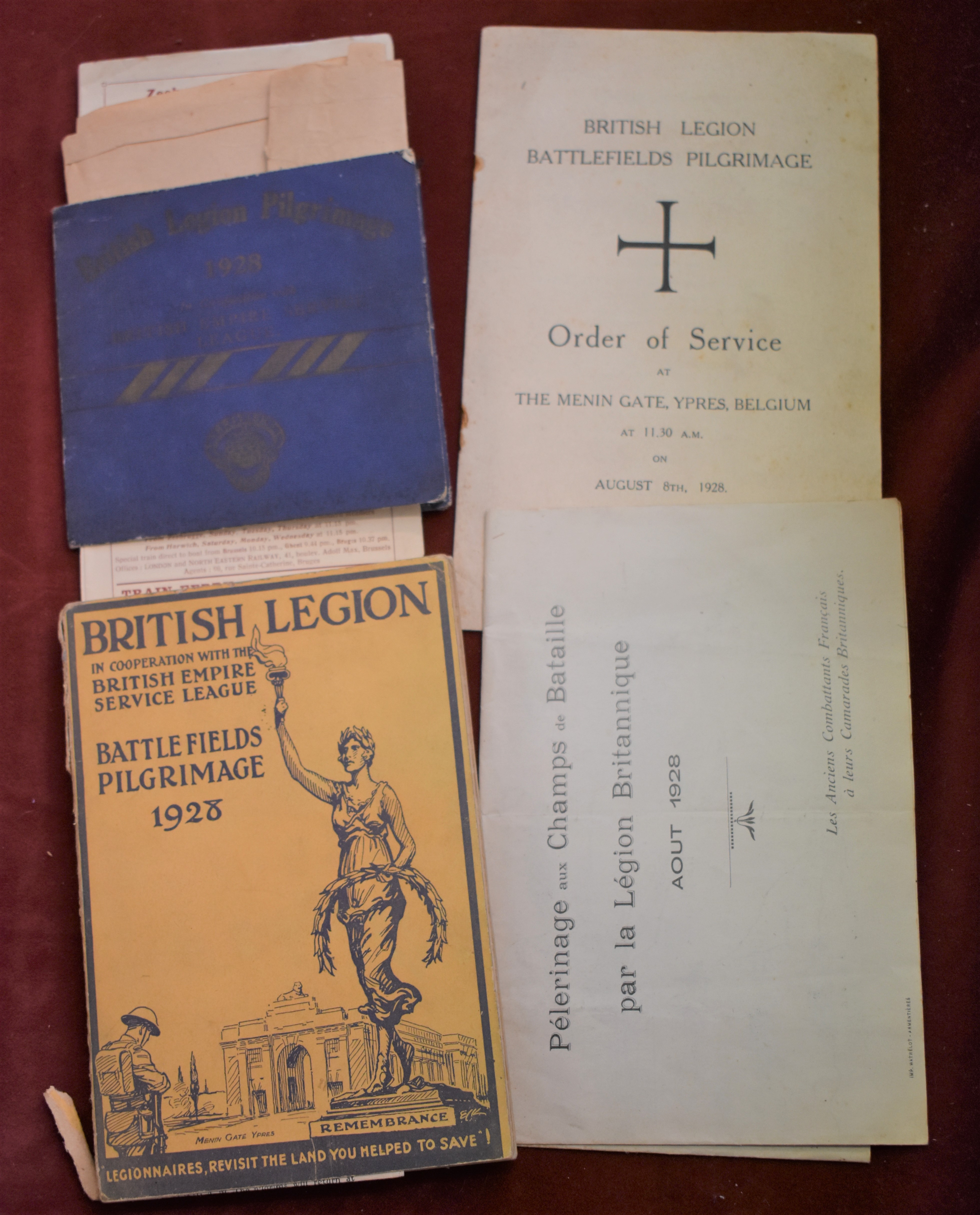 Royal British Legion Battlefields Pilgrimage 1928 Booklets and travel documents S.M. Kimber who