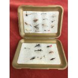 Fishing Flies in a plastic case, assorted dry and wet flies, case made in France Bonnand