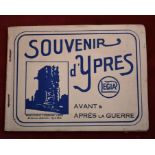 Souvenir d' Ypres. Avant & après la Guerre Stapled collection of (16) sepia postcards, 2 per page,