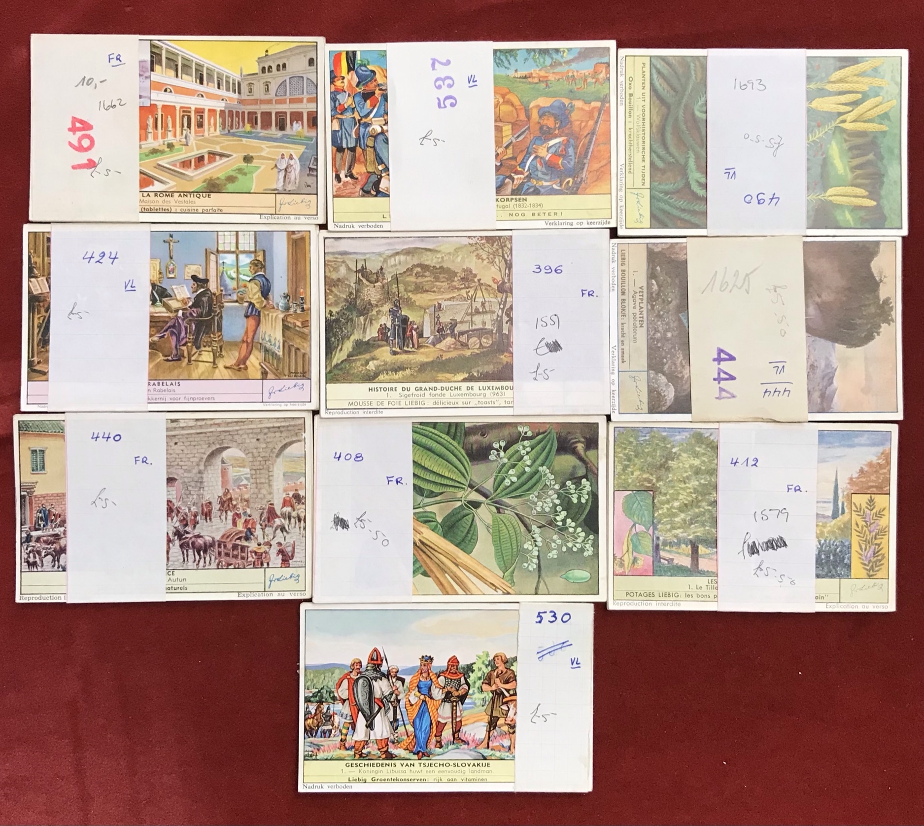 Liebig 10 sets of cards, varied subjects, Good condition