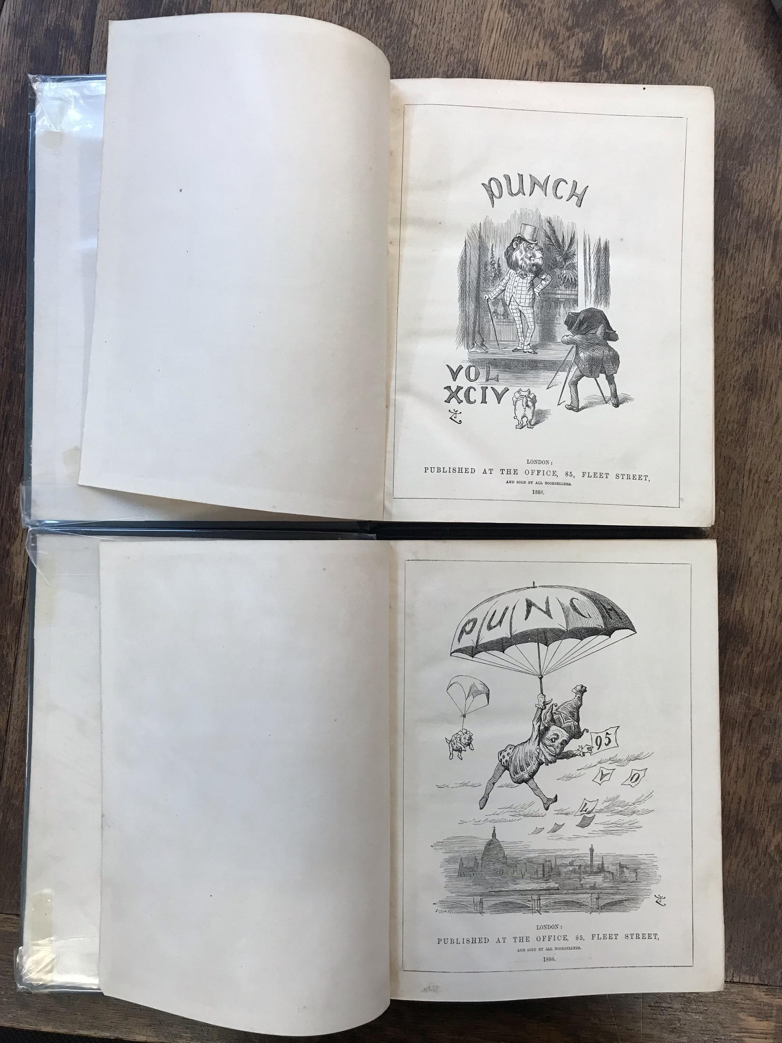 Punch Vol XCIV Volume 94 (1 / 1888) very good condition and Volume 95 (2 / 1888) fair condition,