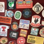 A box of 70+ beer mats, drink mats / collectable advertising cards, including; Carling Black