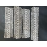 4 pieces of early 1900's ecru cotton needle lace inserts, each 38cm x 10cm, very good condition