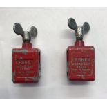 Two Lesney Bread Bait Press (2) vintage fishing gadget compresses bread into bait, red metal