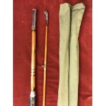 Vintage split cane 6ft Japanese 1950s/60s fishing rod, screw winch fitting, wooden handle, soft bag