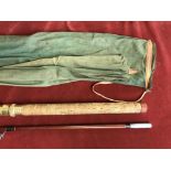 Vintage fishing rod, 8ft tempered, hollow fibreglass spinning rod, screw winch fitting, cork handle,