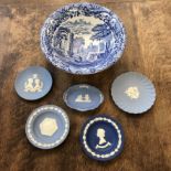 Wedgwood blue and white Jasperware 4 x small dishes and a Copeland Spode Italians England Blue &